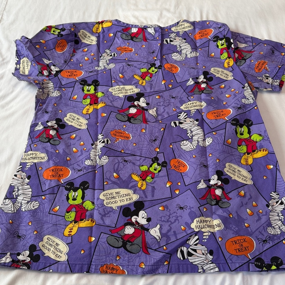 Disney Purple Mickey Mouse Halloween Scrub Top - Picture 7 of 7